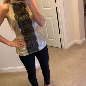 Gold and black lace mock blouse size S